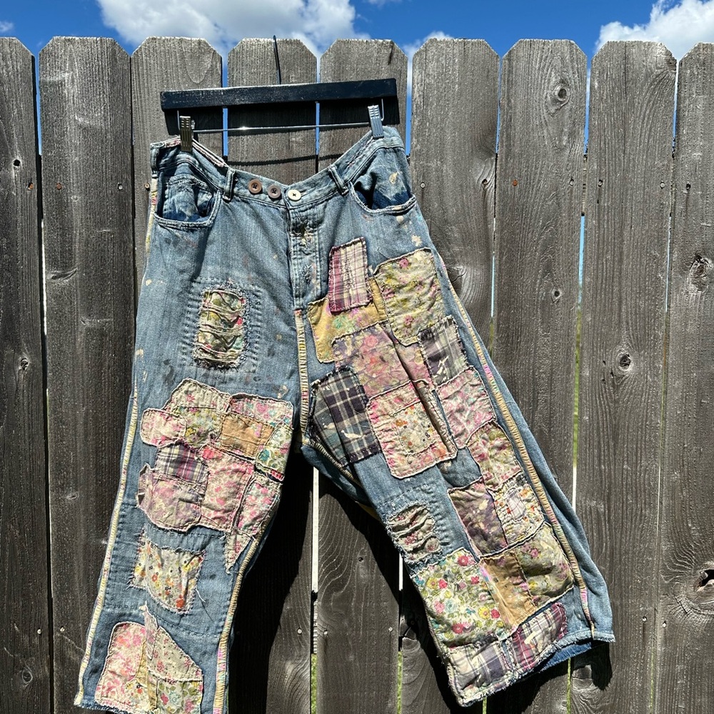 Magnolia Pearl Dani Wideleg Cropped Patchwork Denim Jeans